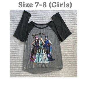 Disney Descendants 2 Girls Gray Black T-Shirt Long Sleeve Crew Size 7-8